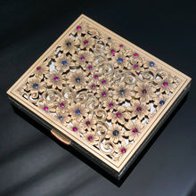 Load image into Gallery viewer, Art Deco French 18K Gold & Silver Jeweled Compact Mirror, Ruby & Sapphire Cabochons