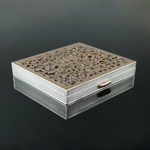 Load image into Gallery viewer, Art Deco French 18K Gold & Silver Jeweled Compact Mirror, Ruby & Sapphire Cabochons