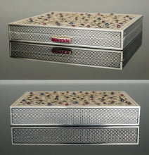 Load image into Gallery viewer, Art Deco French 18K Gold & Silver Jeweled Compact Mirror, Ruby & Sapphire Cabochons