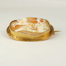 Load image into Gallery viewer, Antique French 18K Yellow Gold Hand Carved Shell Cameo Brooch, Eagle Hallmark, Goddess Dawn & Horses