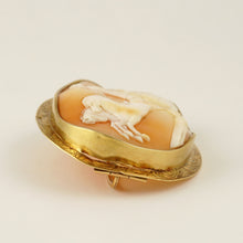 Load image into Gallery viewer, Antique French 18K Yellow Gold Hand Carved Shell Cameo Brooch, Eagle Hallmark, Goddess Dawn & Horses