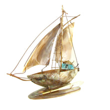 Load image into Gallery viewer, French mother of pearl inkwell, figural sailing boat, antiques decor