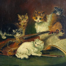 Load image into Gallery viewer, Signed French Oil on Canvas Portrait, Playful Kittens / Cat Genre Painting