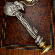 Load image into Gallery viewer, Antique French Silvered Bronze Figural Wax Seal, Desk Stamp, Animialier Study of a Mouse & Snake