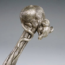 Load image into Gallery viewer, Antique French Silvered Bronze Figural Wax Seal, Desk Stamp, Animialier Study of a Mouse & Snake