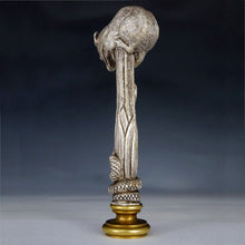 Load image into Gallery viewer, Antique French Silvered Bronze Figural Wax Seal, Desk Stamp, Animialier Study of a Mouse & Snake