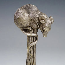 Load image into Gallery viewer, Antique French Silvered Bronze Figural Wax Seal, Desk Stamp, Animialier Study of a Mouse & Snake