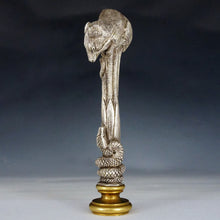 Load image into Gallery viewer, Antique French Silvered Bronze Figural Wax Seal, Desk Stamp, Animialier Study of a Mouse & Snake