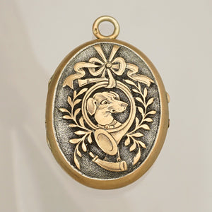 Antique French .800 Silver Photo Locket Pendant, Engraved Dog Portrait
