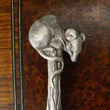 Load image into Gallery viewer, Antique French Silvered Bronze Figural Wax Seal, Desk Stamp, Animialier Study of a Mouse & Snake
