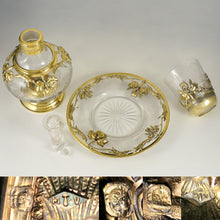Load image into Gallery viewer, Antique French sterling silver vermeil glass water carafe set night stand tumble up
