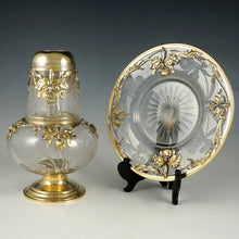 Load image into Gallery viewer, Antique French sterling silver cut glass crystal tumble up set bonne nuit bedside carafe tray