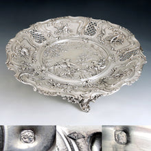 Load image into Gallery viewer, Antique French Sterling Silver Footed Compote Repousse Cherubs & Pierced Lattice, Centerpiece Tray