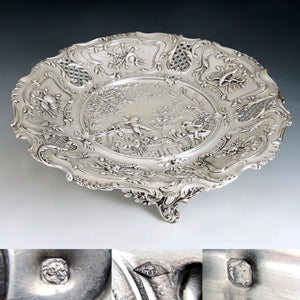 Antique French Sterling Silver Footed Compote Repousse Cherubs & Pierced Lattice, Centerpiece Tray