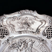 Load image into Gallery viewer, Antique French Sterling Silver Footed Compote Repousse Cherubs & Pierced Lattice, Centerpiece Tray