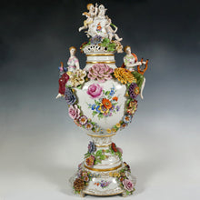 Load image into Gallery viewer, Large German Porcelain Urn Von Schierholz | Hand Painted Applied Flowers, Putti & Maiden Figures