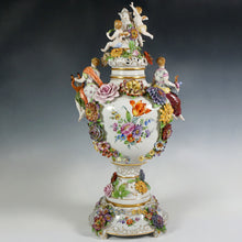 Load image into Gallery viewer, Large German Porcelain Urn Von Schierholz | Hand Painted Applied Flowers, Putti & Maiden Figures
