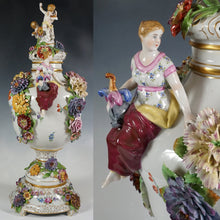 Load image into Gallery viewer, Large German Porcelain Urn Von Schierholz | Hand Painted Applied Flowers, Putti & Maiden Figures