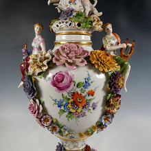 Load image into Gallery viewer, Large German Porcelain Urn Von Schierholz | Hand Painted Applied Flowers, Putti & Maiden Figures