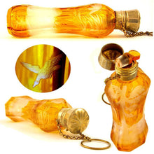 Load image into Gallery viewer, Antique Bohemian Cut to Clear Amber Overly Scent / Perfume Bottle Chatelaine, Dog & Bird Theme