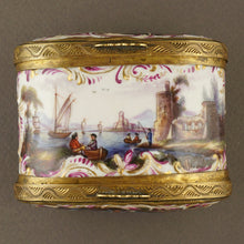 Load image into Gallery viewer, Antique 18thc German Porcelain Gilt Mounted Box, Tabatiere, Rare Double Sided Dual Lids, Hand Painted Maritime Scenes & Chickens