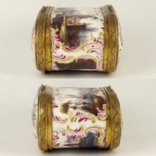 Load image into Gallery viewer, Antique 18thc German Porcelain Gilt Mounted Box, Tabatiere, Rare Double Sided Dual Lids, Hand Painted Maritime Scenes & Chickens