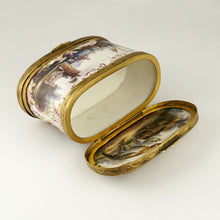 Load image into Gallery viewer, Antique 18thc German Porcelain Gilt Mounted Box, Tabatiere, Rare Double Sided Dual Lids, Hand Painted Maritime Scenes & Chickens