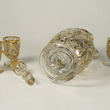 Load image into Gallery viewer, Antique Bohemian Moser Raised Gold Enamel Glass Liquor Service Decanter Cordials