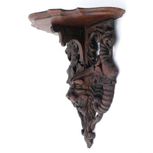 Load image into Gallery viewer, Antique Victorian Hand Carved Wood Wall Shelf Mount Bracket, Lion Face