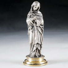 Load image into Gallery viewer, Antique .900 Silver Religious Virgin Mary Figural Wax Seal Desk Stamp, Original Box