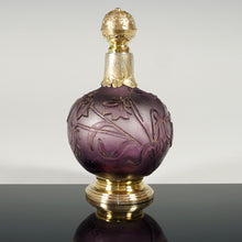 Load image into Gallery viewer, Antique French Burgun, Schverer & Cie (B.S. & Cie) Acid Cameo Glass Perfume Bottle, Gold Vermeil Sterling Silver Mounts, Art Nouveau Flowers