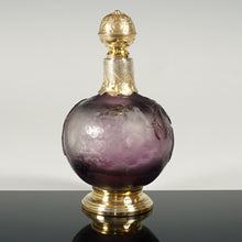 Load image into Gallery viewer, Antique French Burgun, Schverer & Cie (B.S. & Cie) Acid Cameo Glass Perfume Bottle, Gold Vermeil Sterling Silver Mounts, Art Nouveau Flowers