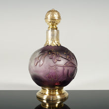 Load image into Gallery viewer, Antique French Burgun, Schverer & Cie (B.S. & Cie) Acid Cameo Glass Perfume Bottle, Gold Vermeil Sterling Silver Mounts, Art Nouveau Flowers