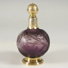 Load image into Gallery viewer, Antique French Burgun, Schverer & Cie (B.S. & Cie) Acid Cameo Glass Perfume Bottle, Gold Vermeil Sterling Silver Mounts, Art Nouveau Flowers