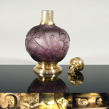 Load image into Gallery viewer, Antique French Burgun, Schverer & Cie (B.S. & Cie) Acid Cameo Glass Perfume Bottle, Gold Vermeil Sterling Silver Mounts, Art Nouveau Flowers