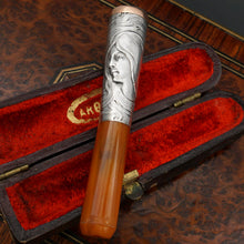 Load image into Gallery viewer, Antique Art Nouveau French .800 Silver Mounted Amber Cigarette Holder or Cheroot Holder, Etui Case