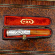 Load image into Gallery viewer, Antique Art Nouveau French .800 Silver Mounted Amber Cigarette Holder or Cheroot Holder, Etui Case