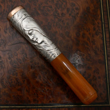 Load image into Gallery viewer, Antique Art Nouveau French .800 Silver Mounted Amber Cigarette Holder or Cheroot Holder, Etui Case