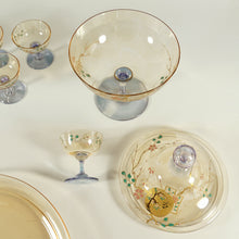 Load image into Gallery viewer, Antique French Baccarat Eugene Rousseau Enamel Glass Clair de Lune Fruit Dessert Compote Serving Set