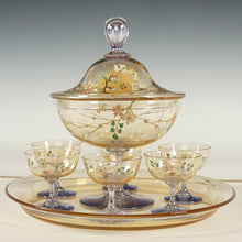Load image into Gallery viewer, Antique French Baccarat Eugene Rousseau Enamel Glass Clair de Lune Fruit Dessert Compote Serving Set