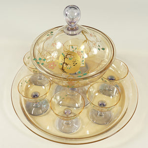Antique French Baccarat Eugene Rousseau Enamel Glass Clair de Lune Fruit Dessert Compote Serving Set