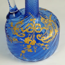 Load image into Gallery viewer, Antique French Blue Glass Liquor Set | Raised Gold Enamel & Swirl Pattern | Decanter & Cordial Aperitif Service