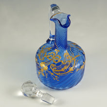 Load image into Gallery viewer, Antique French Blue Glass Liquor Set | Raised Gold Enamel & Swirl Pattern | Decanter & Cordial Aperitif Service