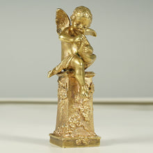Load image into Gallery viewer, Antique French Gilt Bronze Wax Seal Desk Stamp, Cherub Angel Figure