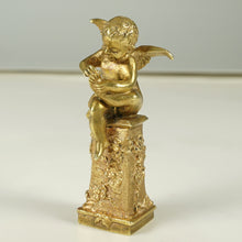 Load image into Gallery viewer, Antique French Gilt Bronze Wax Seal Desk Stamp, Cherub Angel Figure