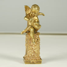 Load image into Gallery viewer, Antique French Gilt Bronze Wax Seal Desk Stamp, Cherub Angel Figure