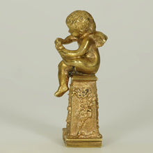 Load image into Gallery viewer, Antique French Gilt Bronze Wax Seal Desk Stamp, Cherub Angel Figure