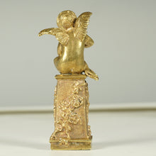 Load image into Gallery viewer, Antique French Gilt Bronze Wax Seal Desk Stamp, Cherub Angel Figure