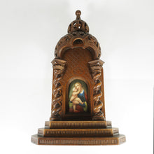 Load image into Gallery viewer, Antique Carved Wood Altar Piece Porcelain Portrait Plaque Virgin Mary & Infant Baby Jesus