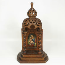 Load image into Gallery viewer, Antique Carved Wood Altar Piece Porcelain Portrait Plaque Virgin Mary & Infant Baby Jesus